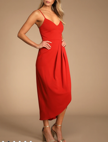 Red Banana Crepe Long Dress