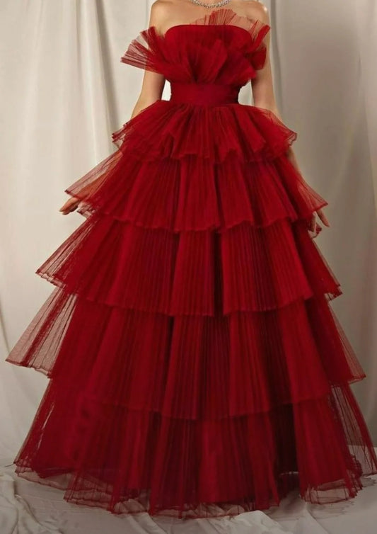 Cherry Red Multiple Layered Occasion Wear Dress