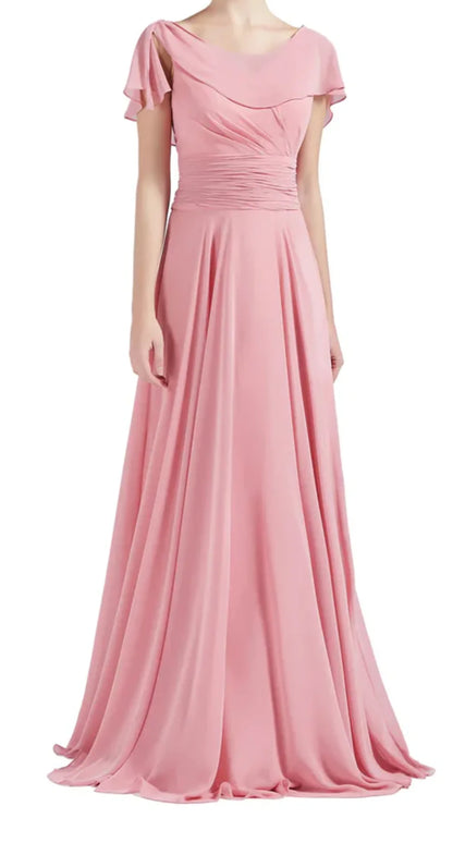 Blush Pink Evening Wear Frill Neck Maxi Dress