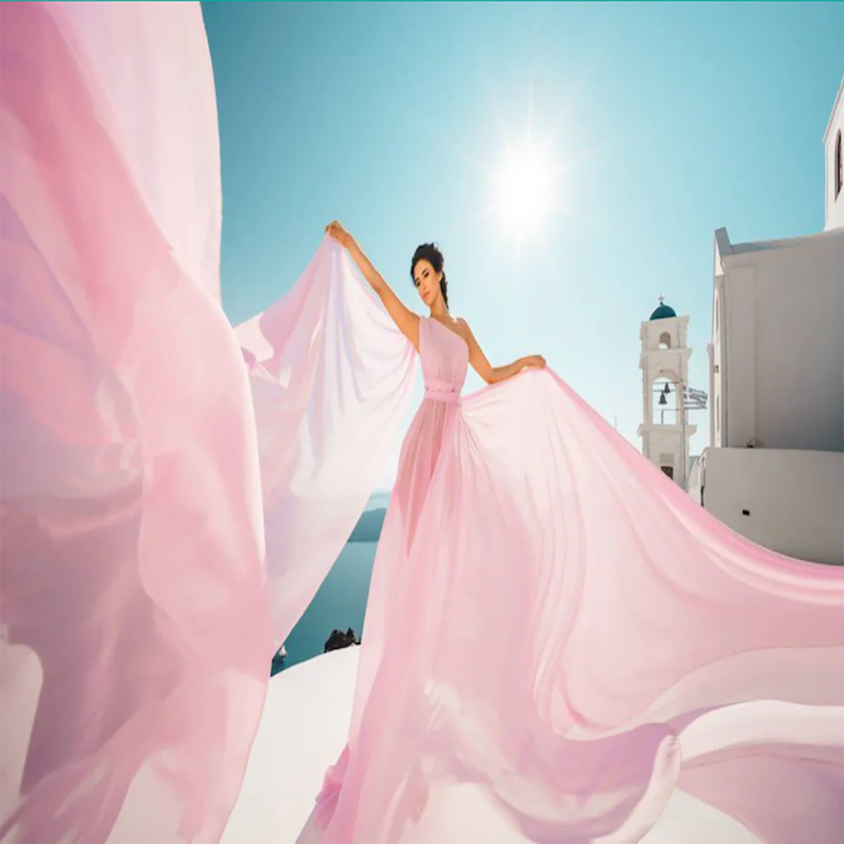 Baby Pink Georgette Double Trail Prewedding Dress