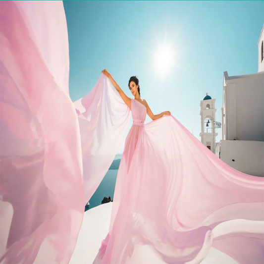 Baby Pink Georgette Double Trail Prewedding Dress