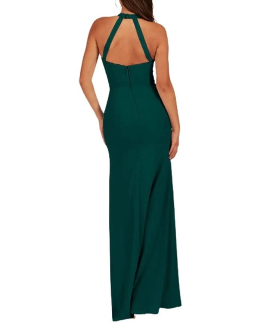 Green Scuba Halter Neck Maxi dress with front slit