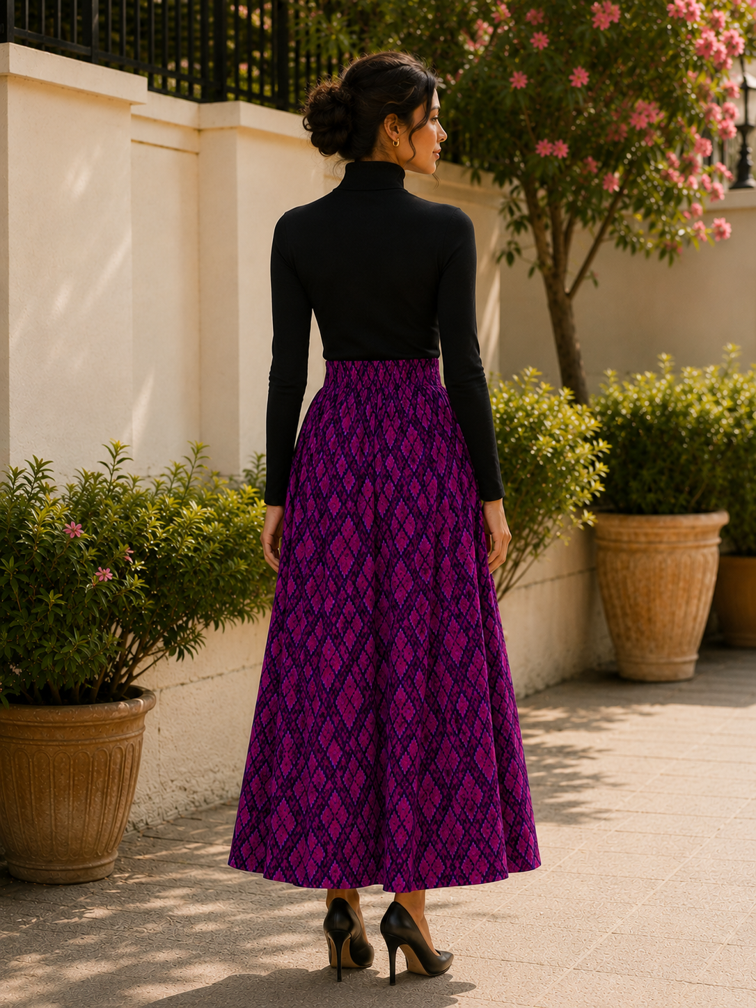 Royal Fuchsia Ikat Maxi Skirt