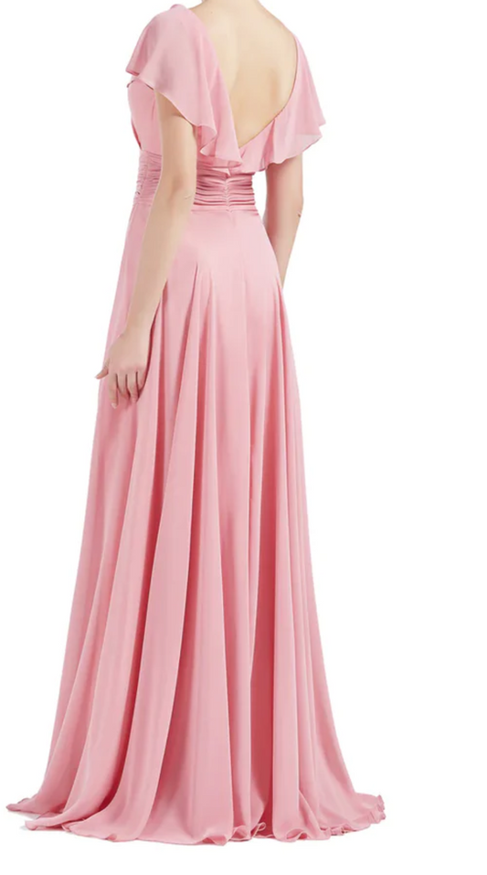 Blush Pink Evening Wear Frill Neck Maxi Dress
