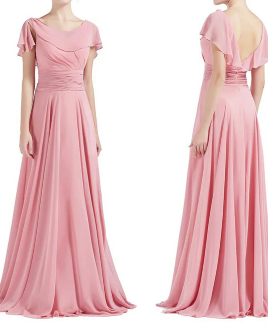 Blush Pink Evening Wear Frill Neck Maxi Dress