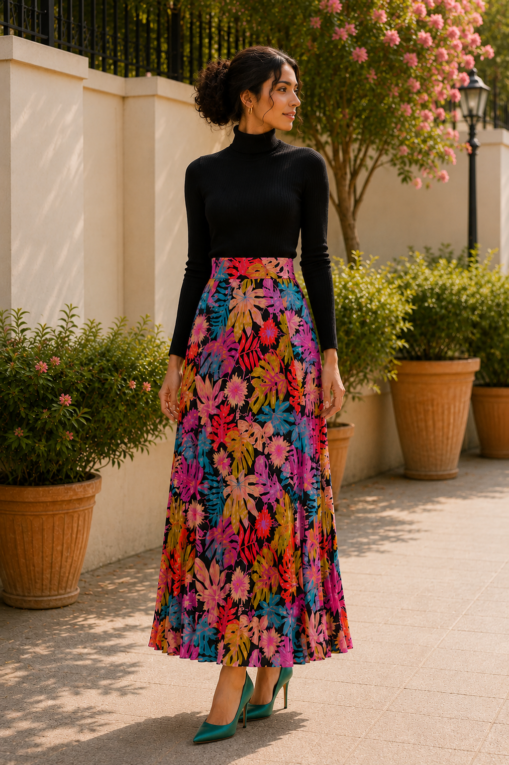 Tropical Bloom A-Line Maxi Skirt
