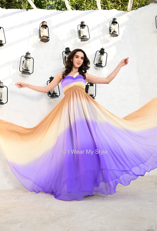 Lavender and Brown One Strap Ombre Ruched Dress