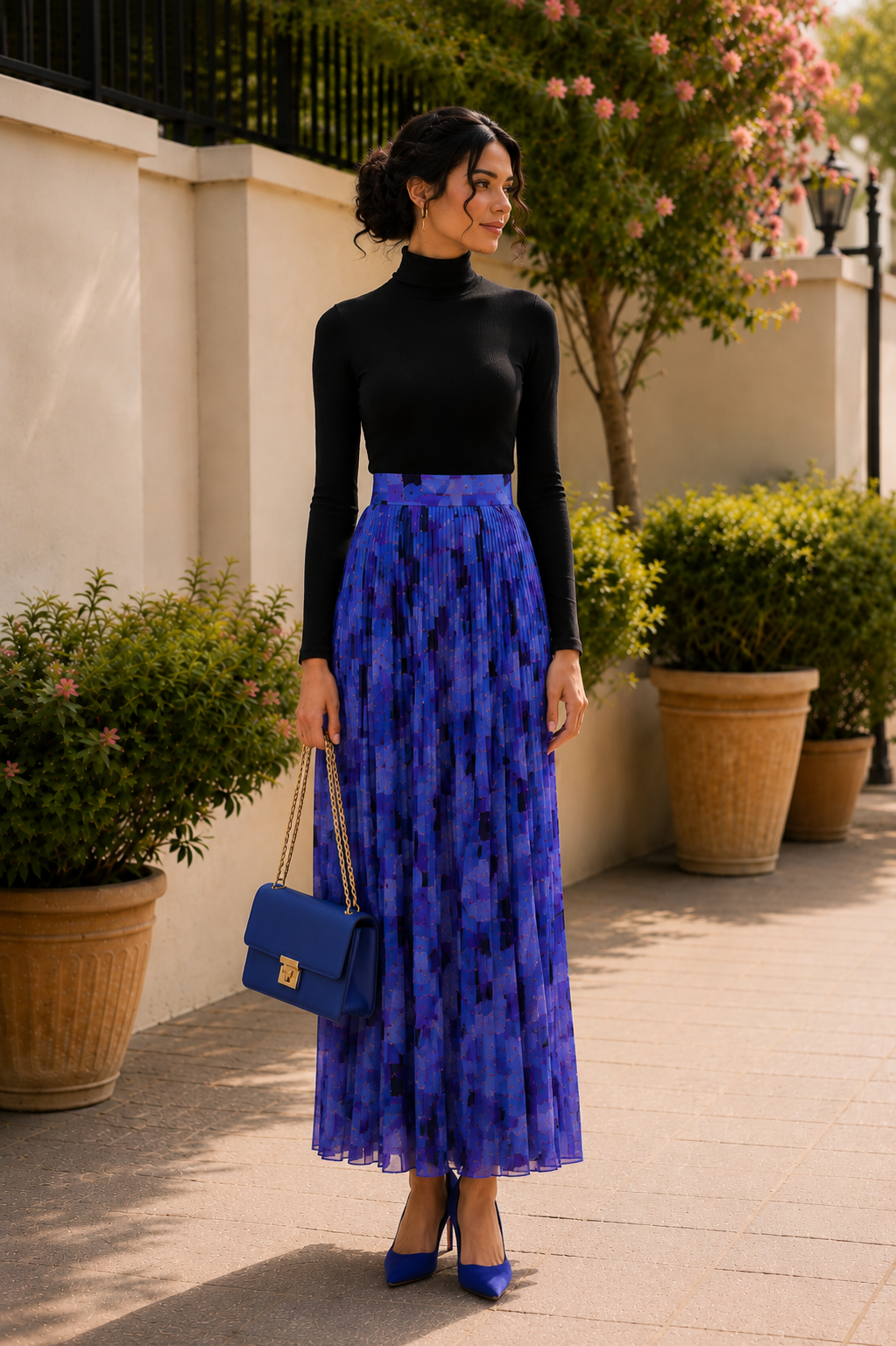 Midnight Mosaic Pleated Maxi Skirt