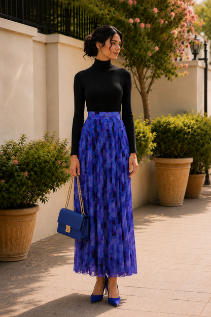 Midnight Mosaic Pleated Maxi Skirt