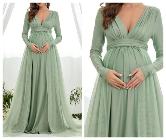 Mint Green Lycra and Net Maternity Baby Shower Dress