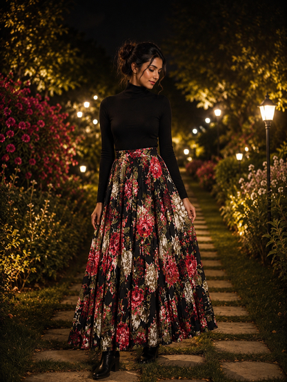 Midnight Garden Pleated Maxi Skirt