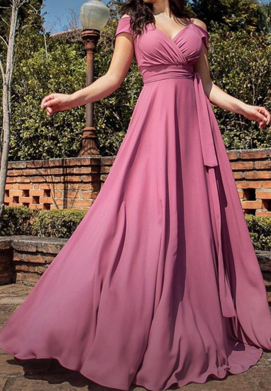 Cold Shoulder Onion Pink Bella Bridesmaid Maxi Dress