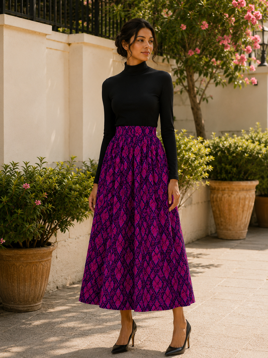 Royal Fuchsia Ikat Maxi Skirt