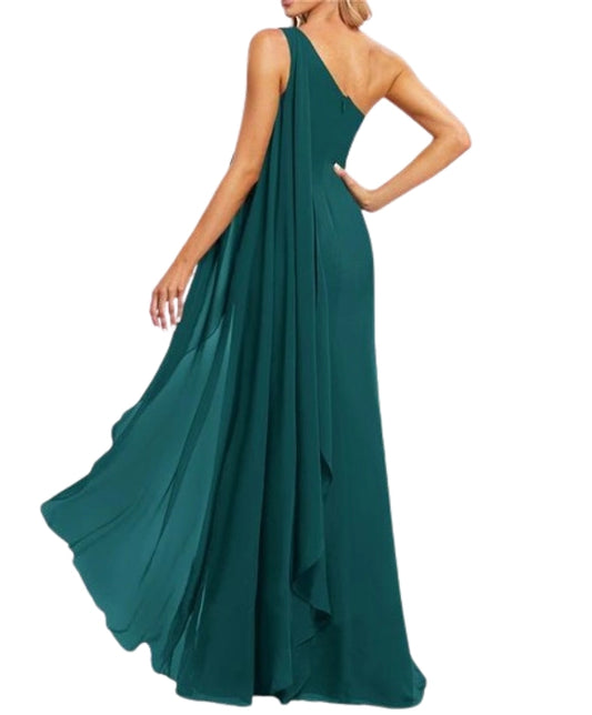 Teal Green One Shoulder Maxi Dress with Frills