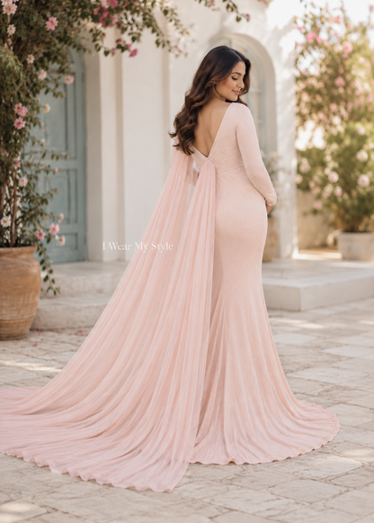 Blush Pink Sweetheart Neck Cape Maternity Gown