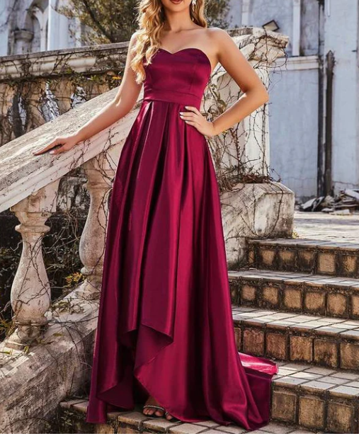 Burgundy Satin Tube Dress