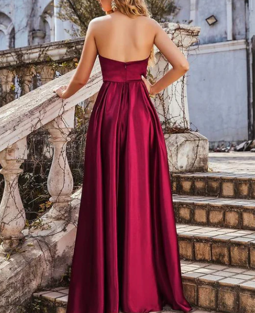 Burgundy Satin Tube Dress