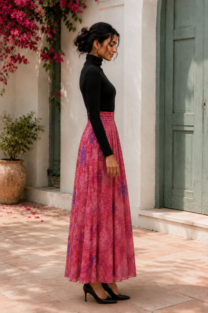 Rosé Petal Printed Maxi Skirt