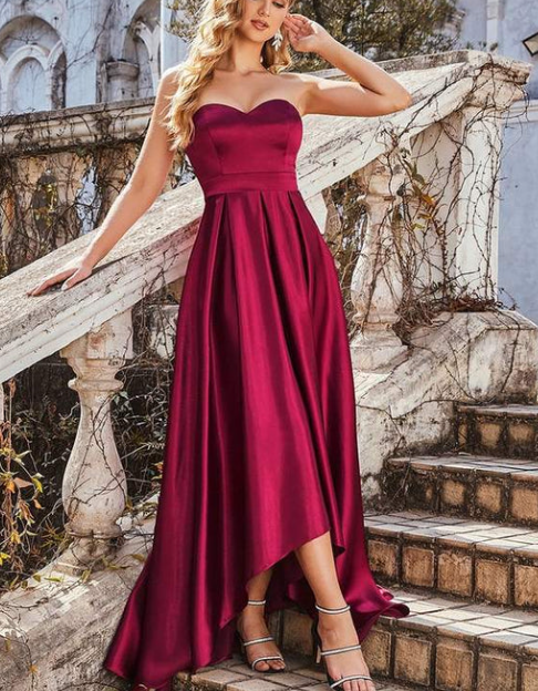 Burgundy Satin Tube Dress