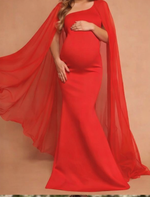Red Neoprene Maternity Dress with Georgette For Shoots