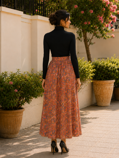 Autumn Mosaic Gathered Maxi Skirt