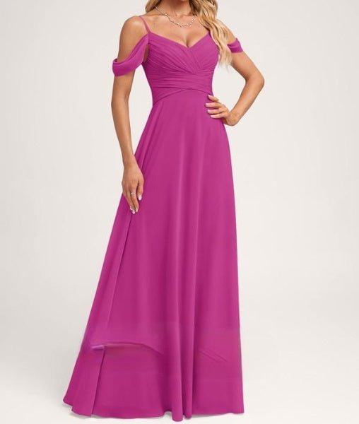 Fuchsia Bambi Cold shoulder Maxi Dress