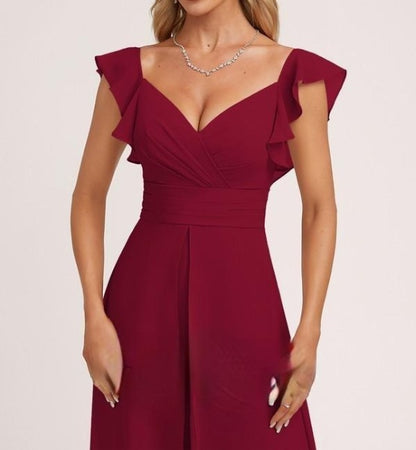 Broad V Neck Ruffled Sleeves Jumpsuit with Trail