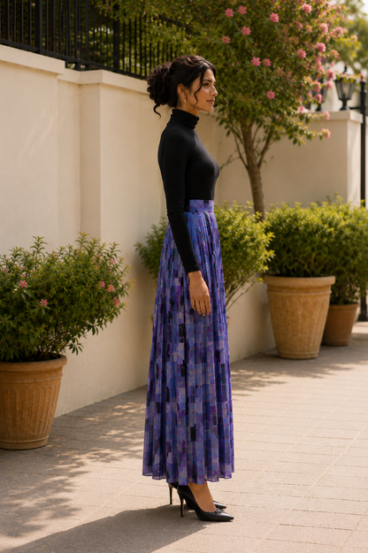 Midnight Mosaic Pleated Maxi Skirt