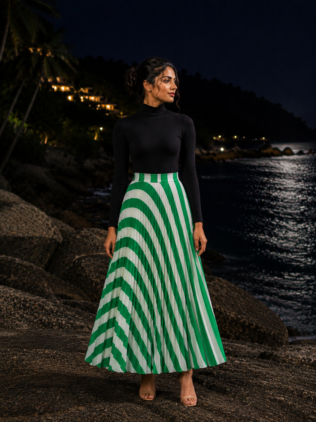 Bold green and white striped design