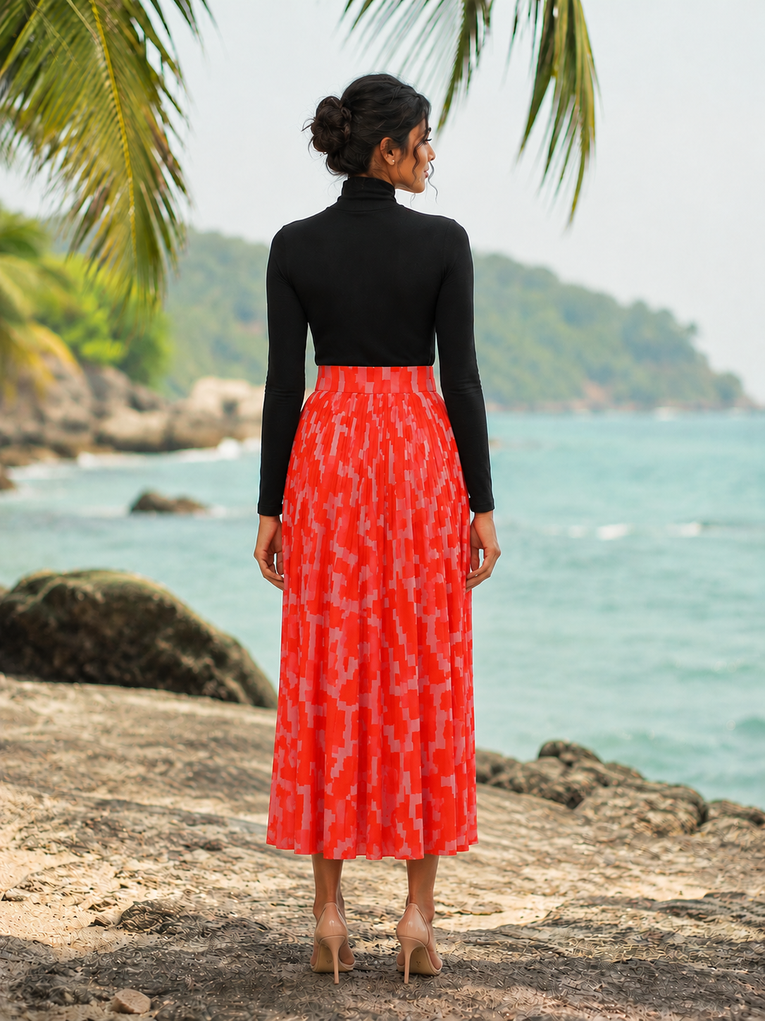 Vibrant coral abstract geometric print