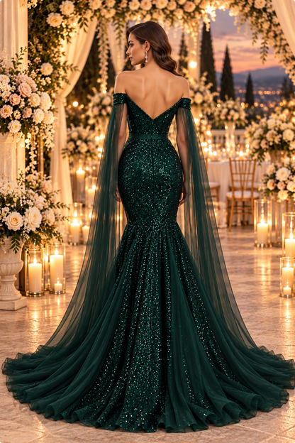 Bottle Green Sequins Pageant/Prewedding Grand Gown