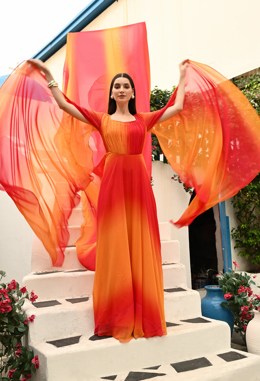 Fiery Ombre Red and Orange Exclusive Prewedding Mega Trail Gown