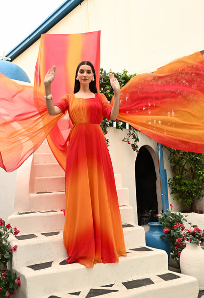 Fiery Ombre Red and Orange Exclusive Prewedding Mega Trail Gown