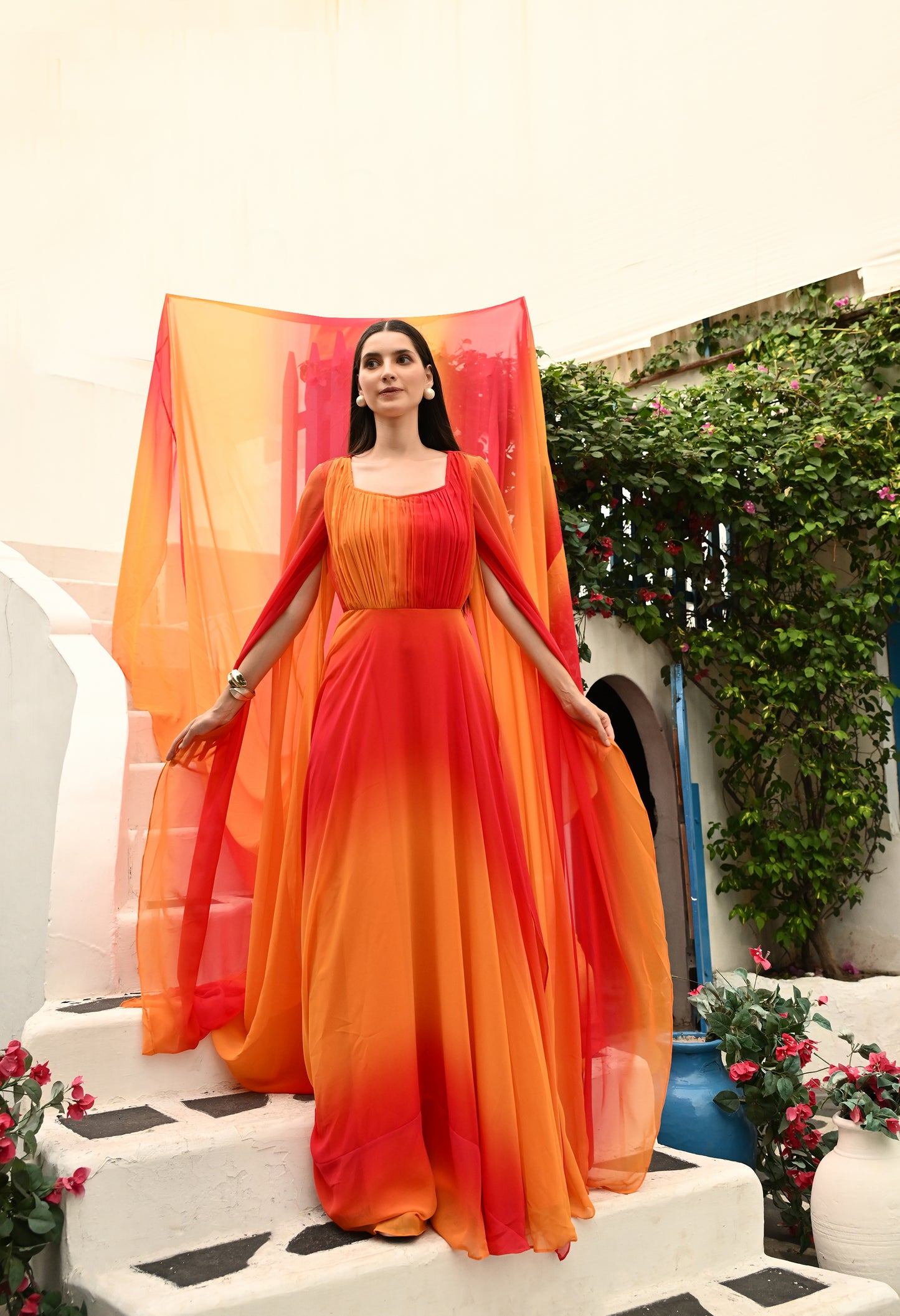 Fiery Ombre Red and Orange Exclusive Prewedding Mega Trail Gown