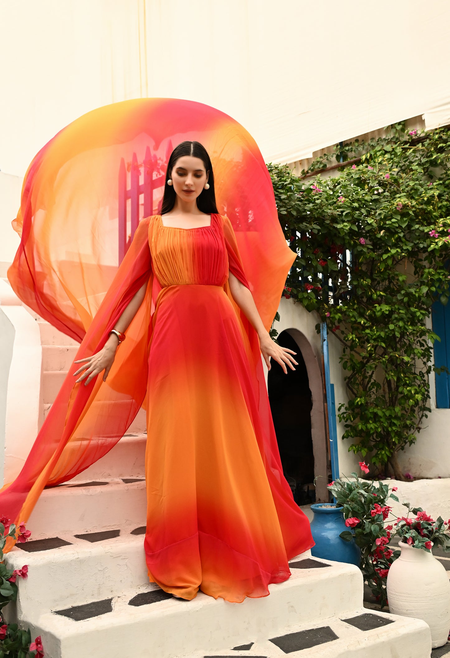 Fiery Ombre Red and Orange Exclusive Prewedding Mega Trail Gown
