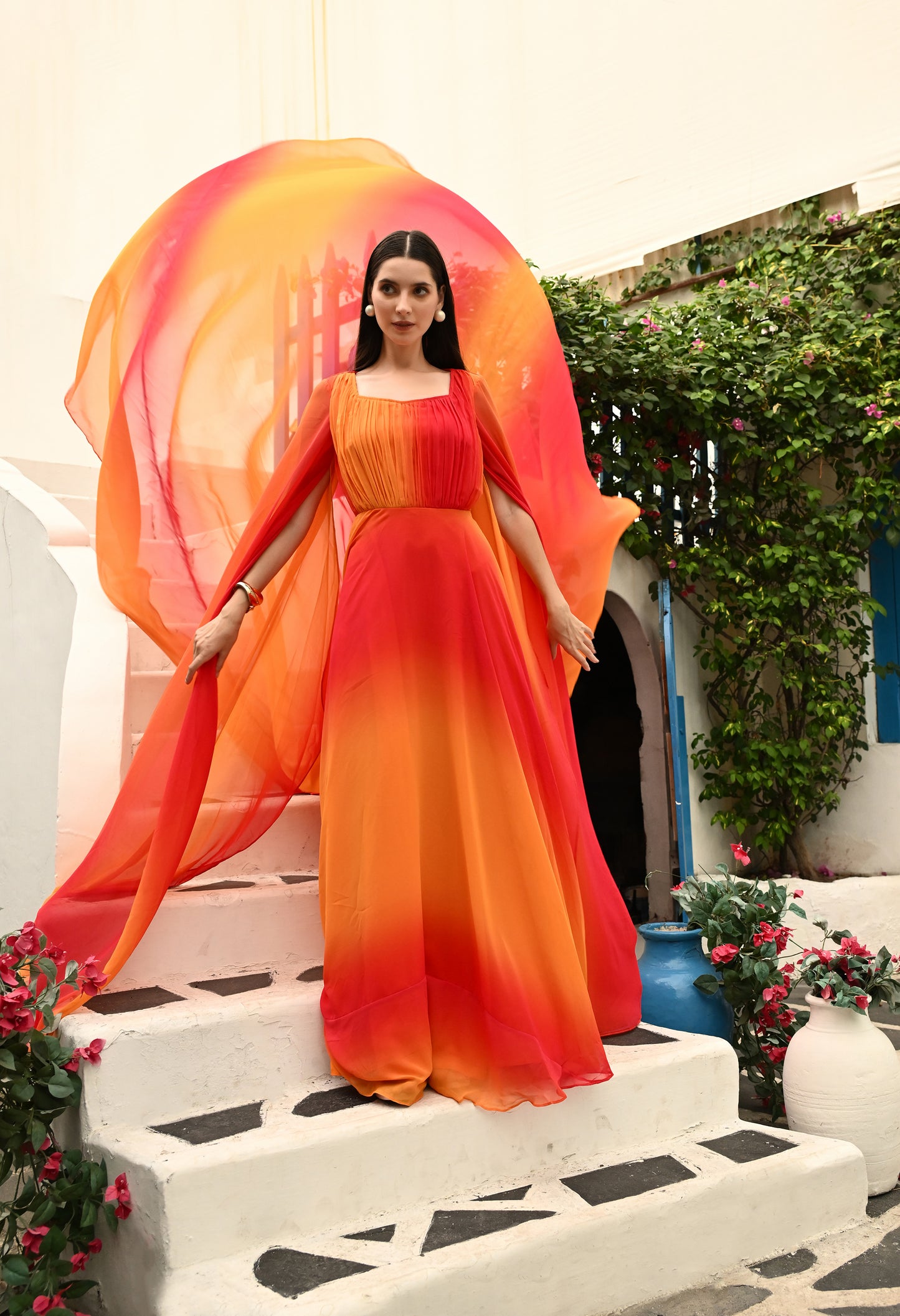 Fiery Ombre Red and Orange Exclusive Prewedding Mega Trail Gown