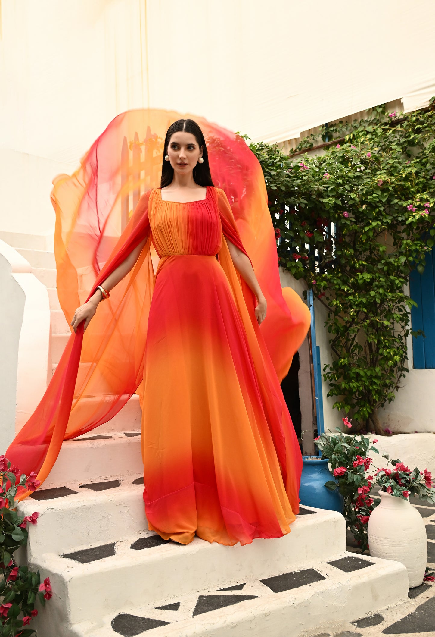 Fiery Ombre Red and Orange Exclusive Prewedding Mega Trail Gown