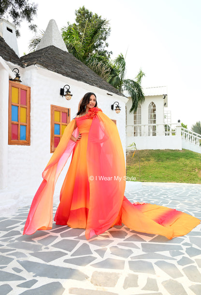Fiery Ombre Dreamscape Prewedding Mega Trail Gown