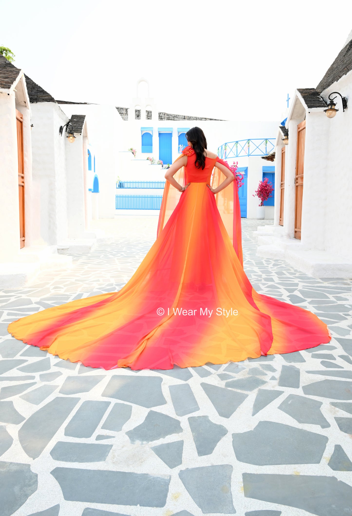 Fiery Ombre Dreamscape Prewedding Mega Trail Gown