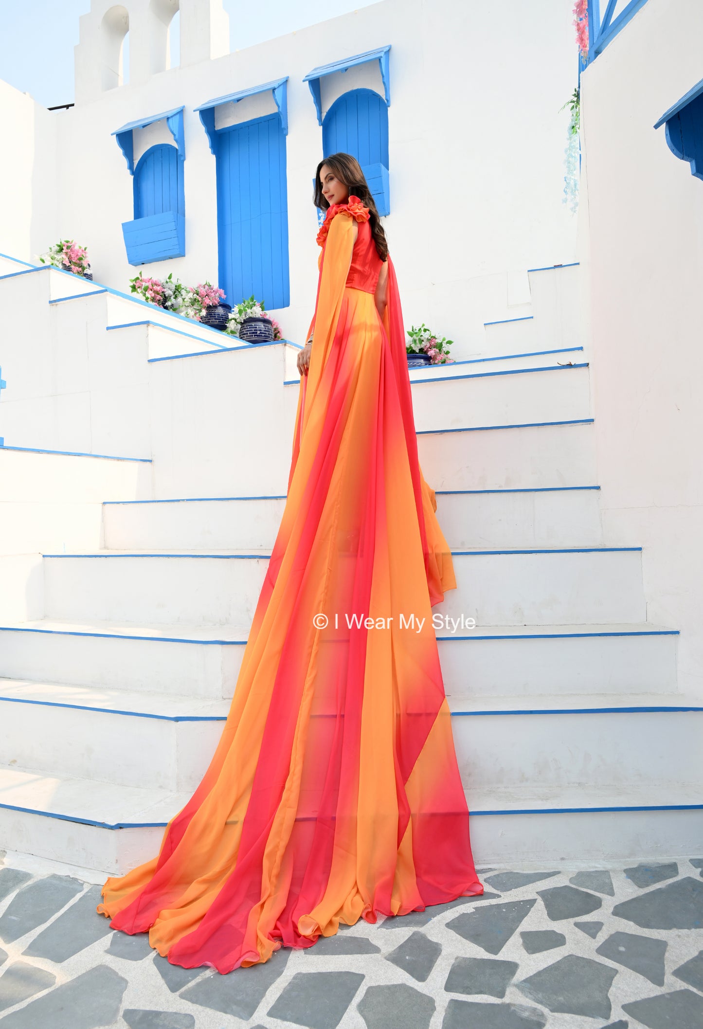 Fiery Ombre Dreamscape Prewedding Mega Trail Gown
