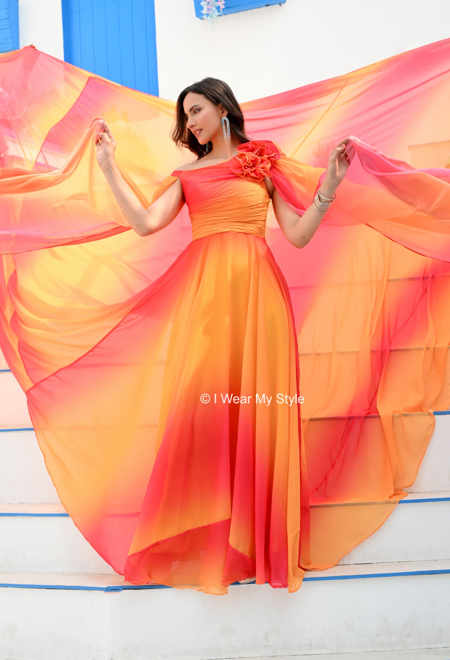 Fiery Ombre Dreamscape Prewedding Mega Trail Gown