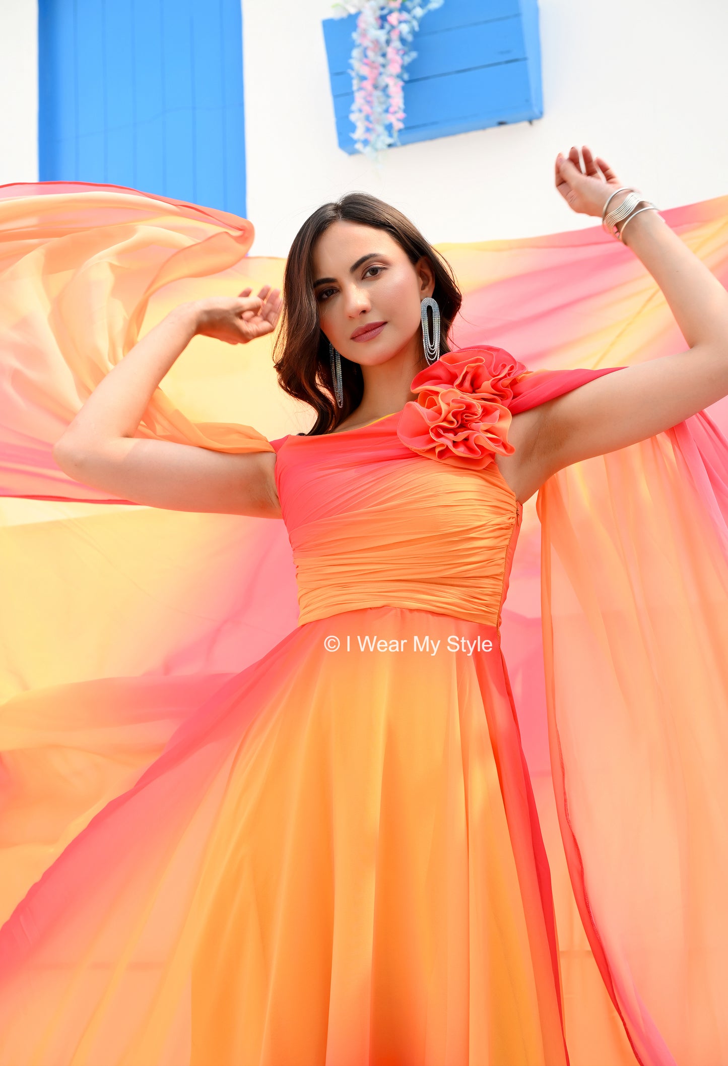 Fiery Ombre Dreamscape Prewedding Mega Trail Gown