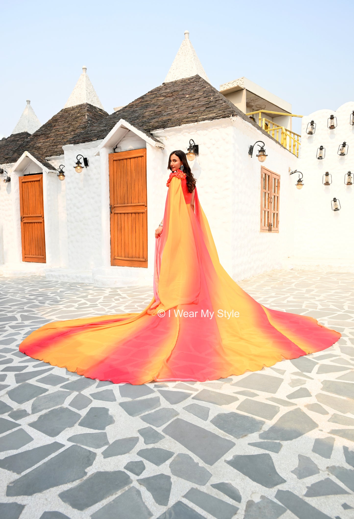 Fiery Ombre Dreamscape Prewedding Mega Trail Gown