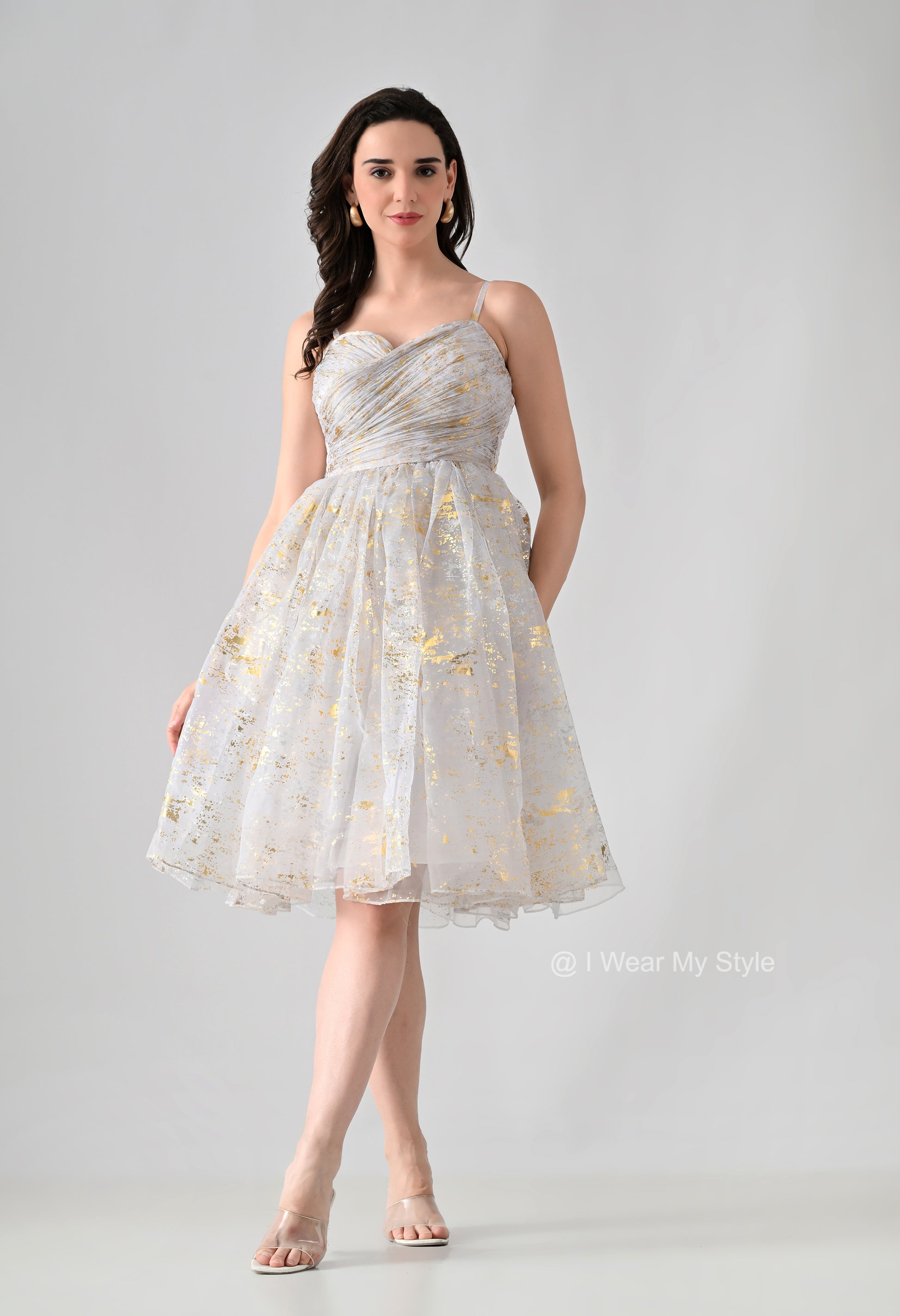 White and Golden Organza Birthday Midi Dress iwearmystyle White and Golden Organza Birthday Midi Dress iwearmystyle