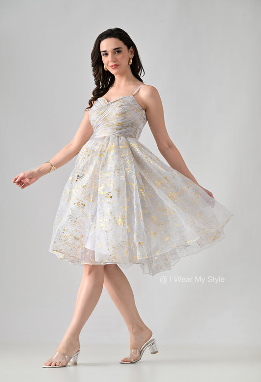 White and Golden Organza Birthday Midi Dress