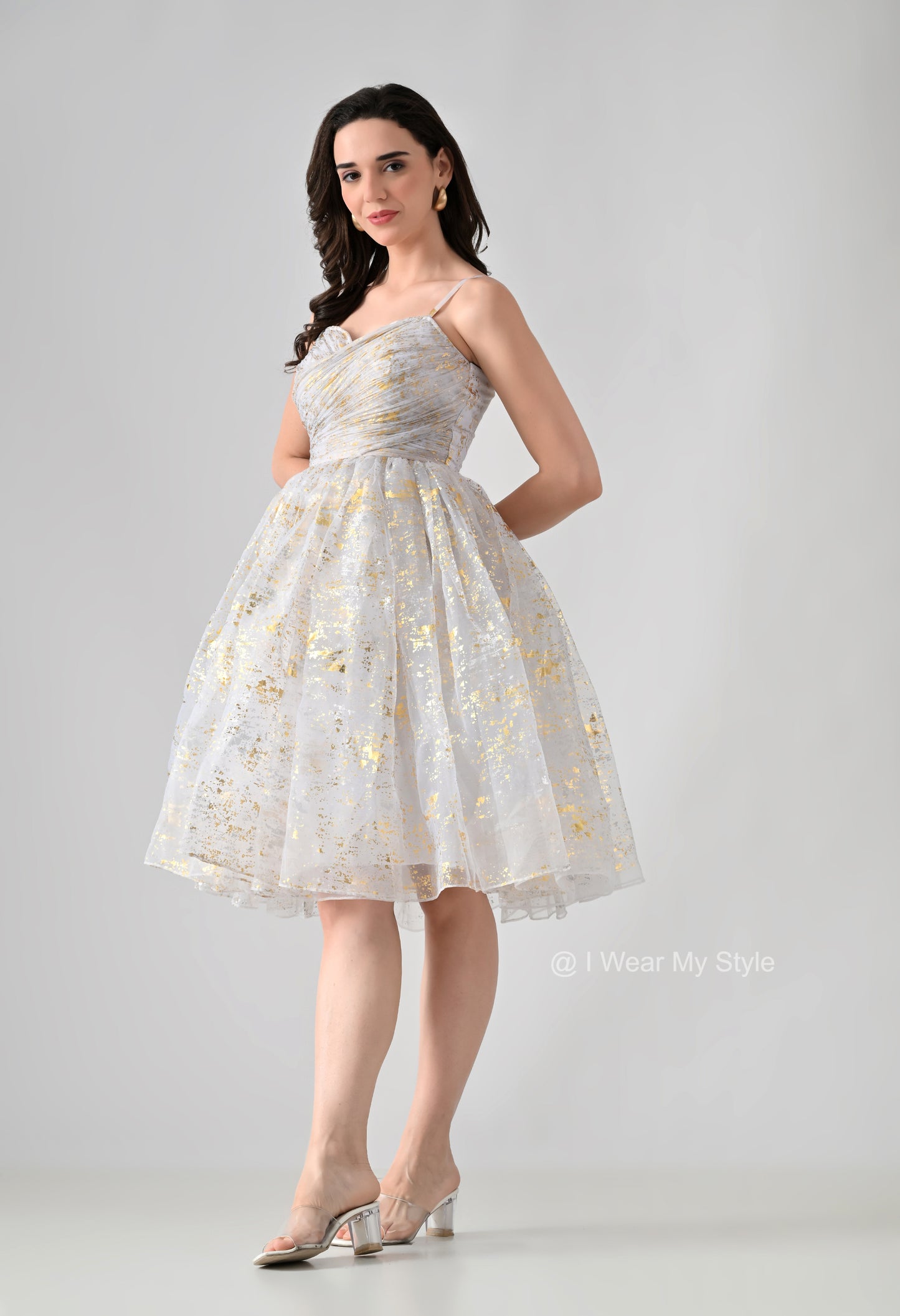 White and Golden Organza Birthday Midi Dress
