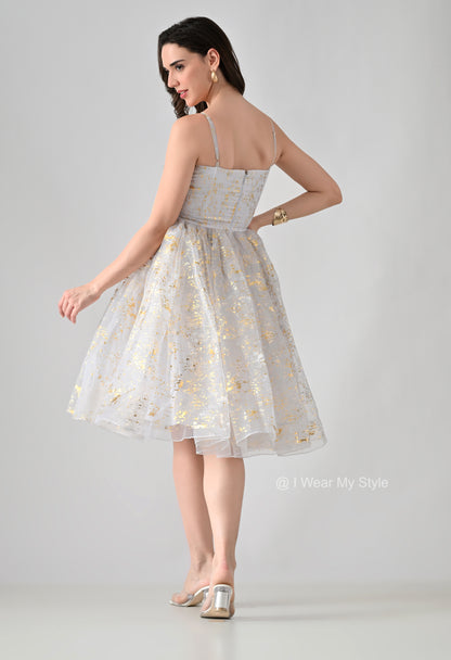 White and Golden Organza Birthday Midi Dress