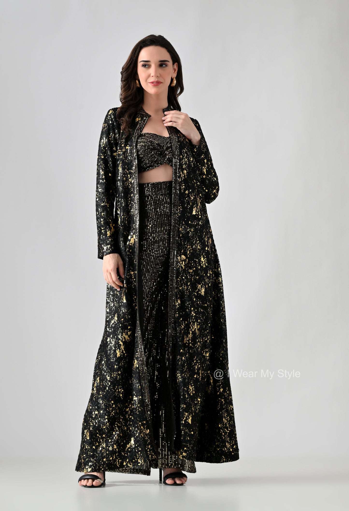 Black and Golden Sequinned and Lace Exclusive Coord Set