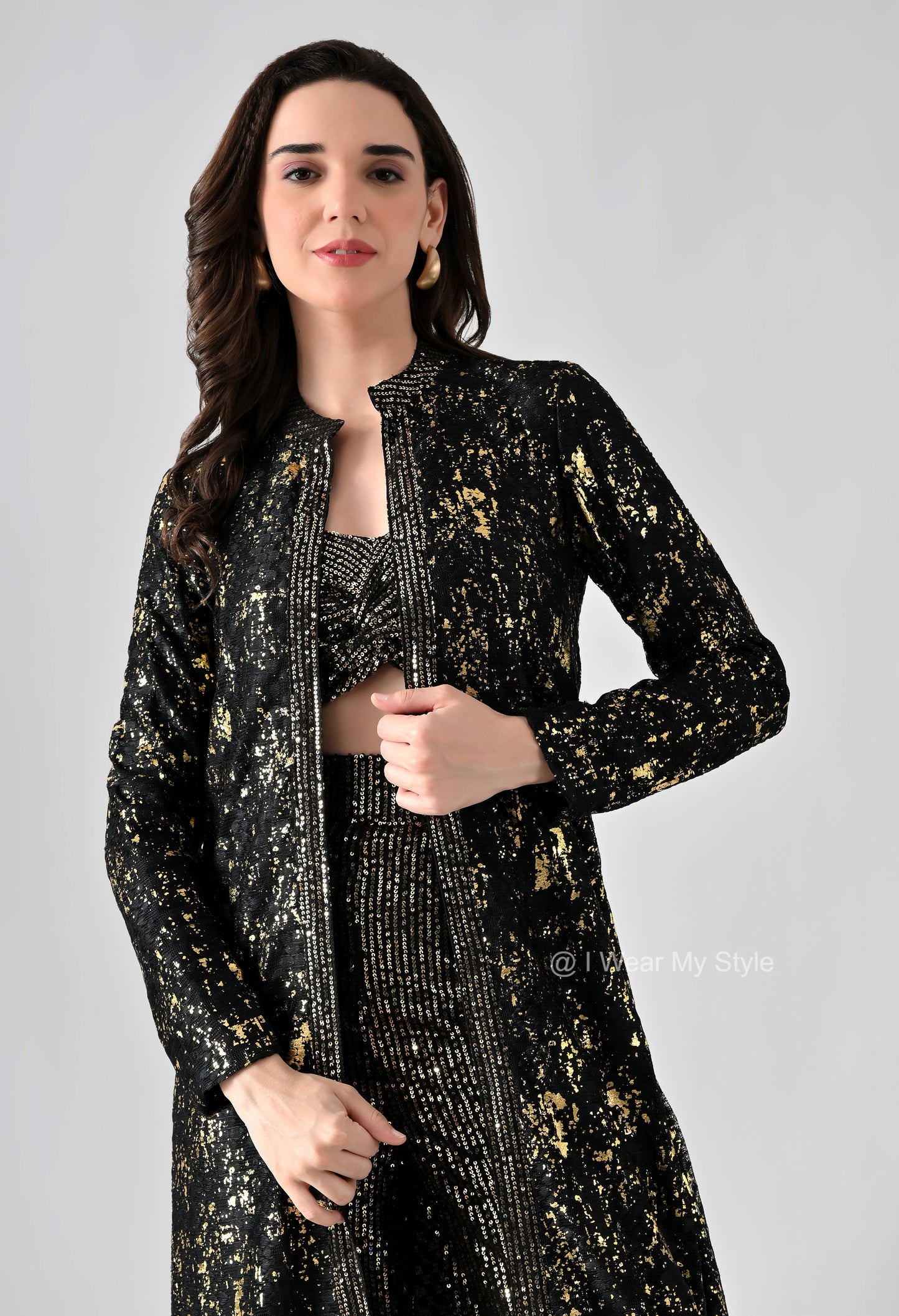 Black and Golden Sequinned and Lace Exclusive Coord Set
