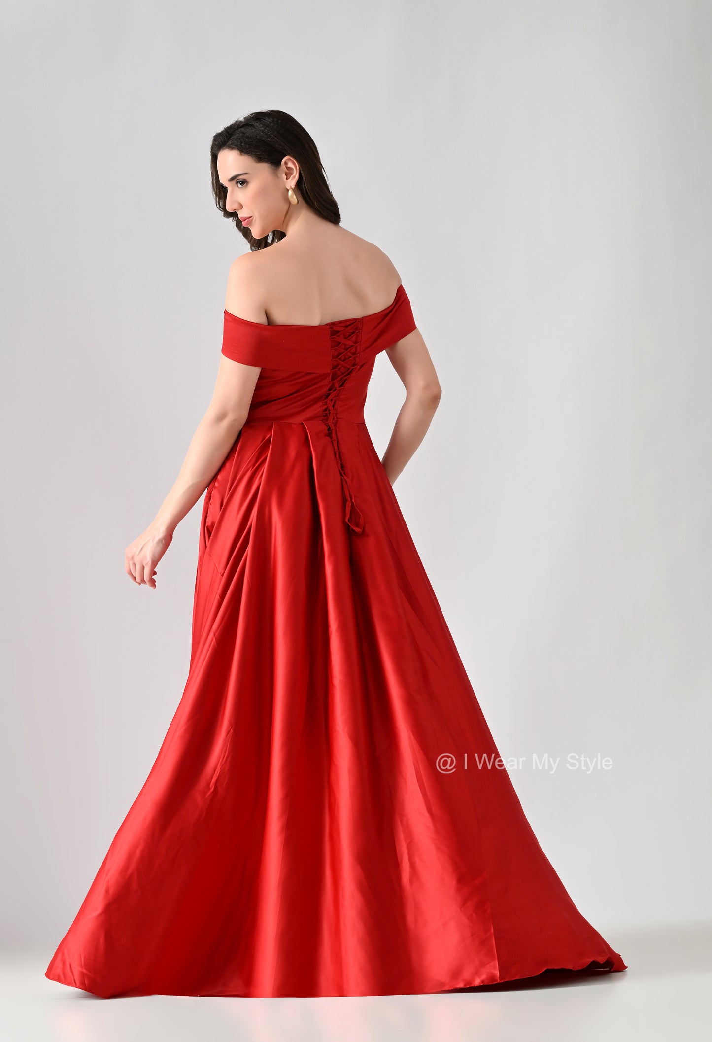 Magnolia Red Milano Satin Double Pleated Gown